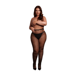 Shimmering Cut-Out Tights - Queen Size - Black/Gold Glitter