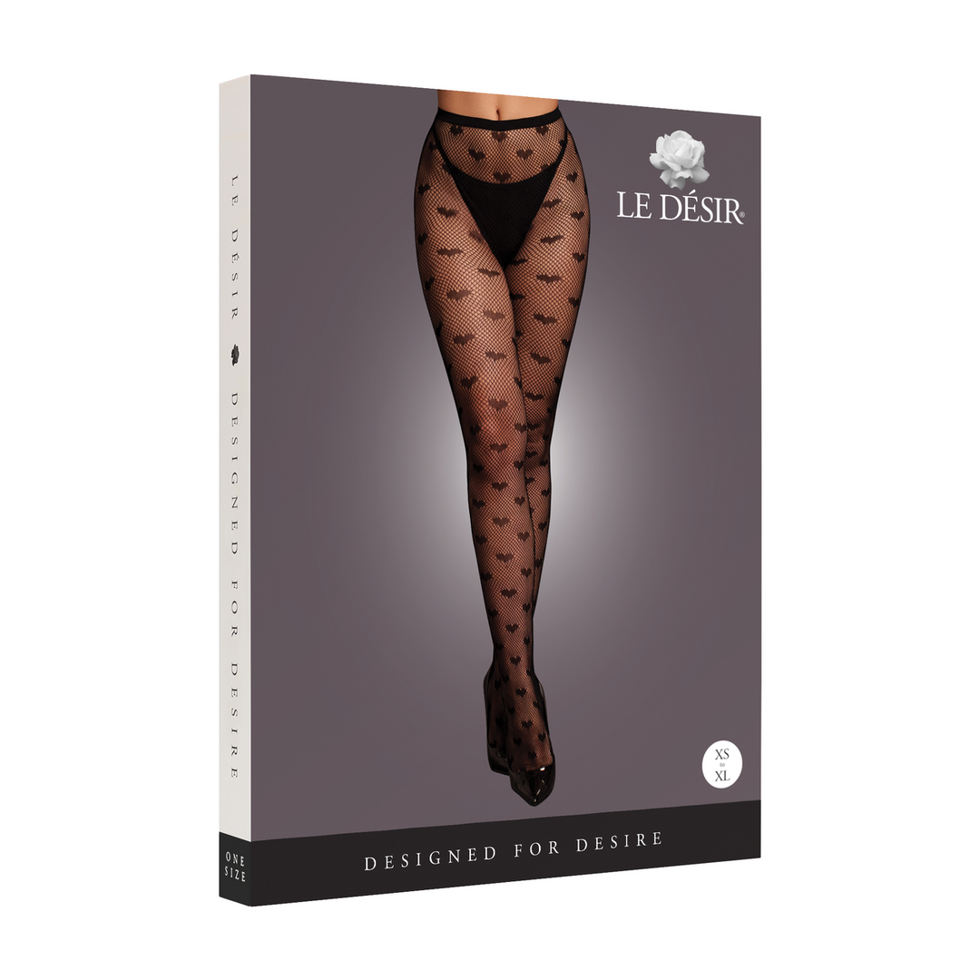 Heart Patterned Tights - One Size - Black 2