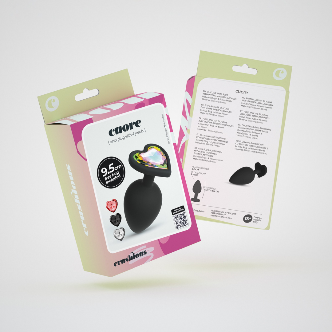 Cuore - Anal Plug with Four Interchangeable Jewels - Large - Black 2