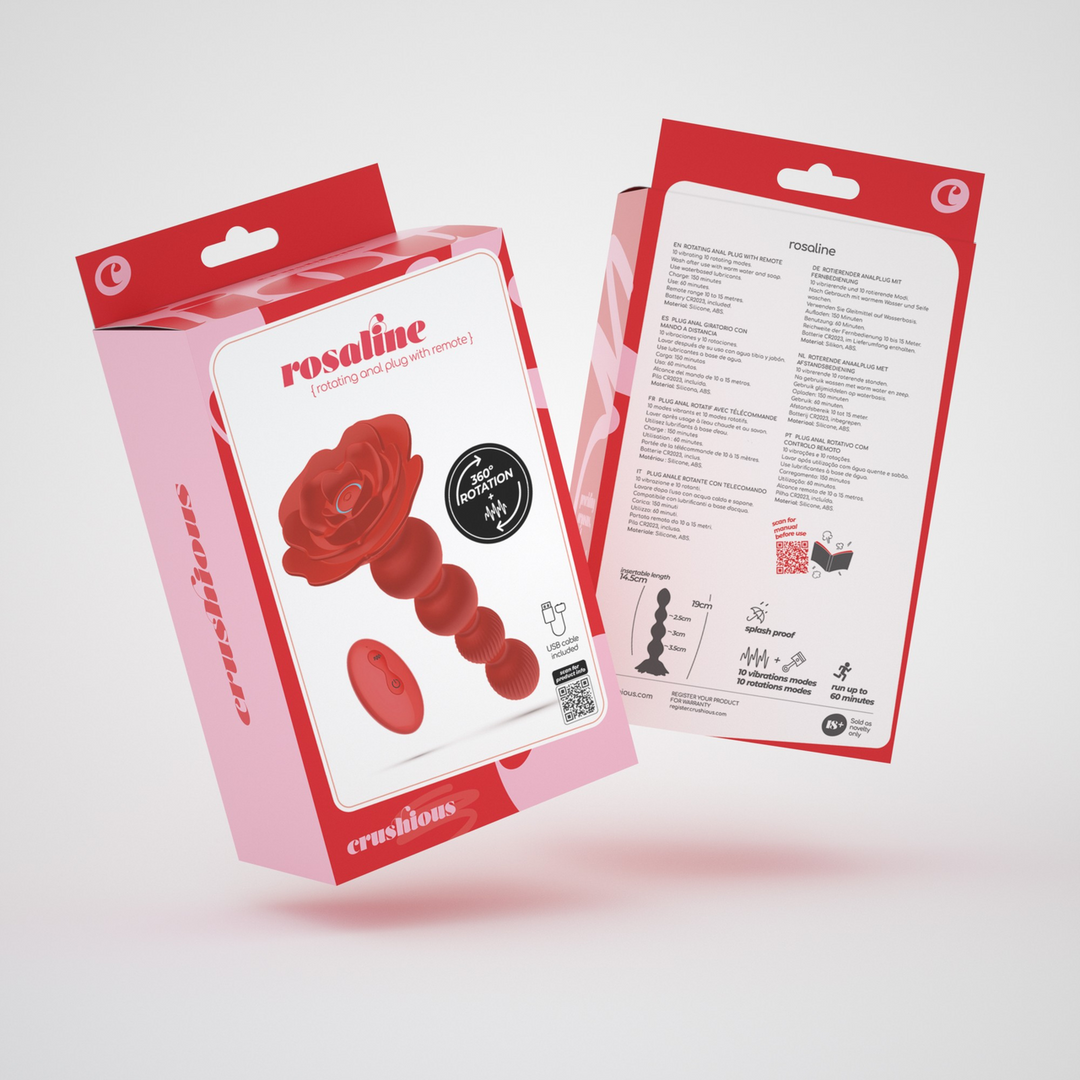 Rosaline - Rotating Anal Rose Plug with Remote Control - Red 2