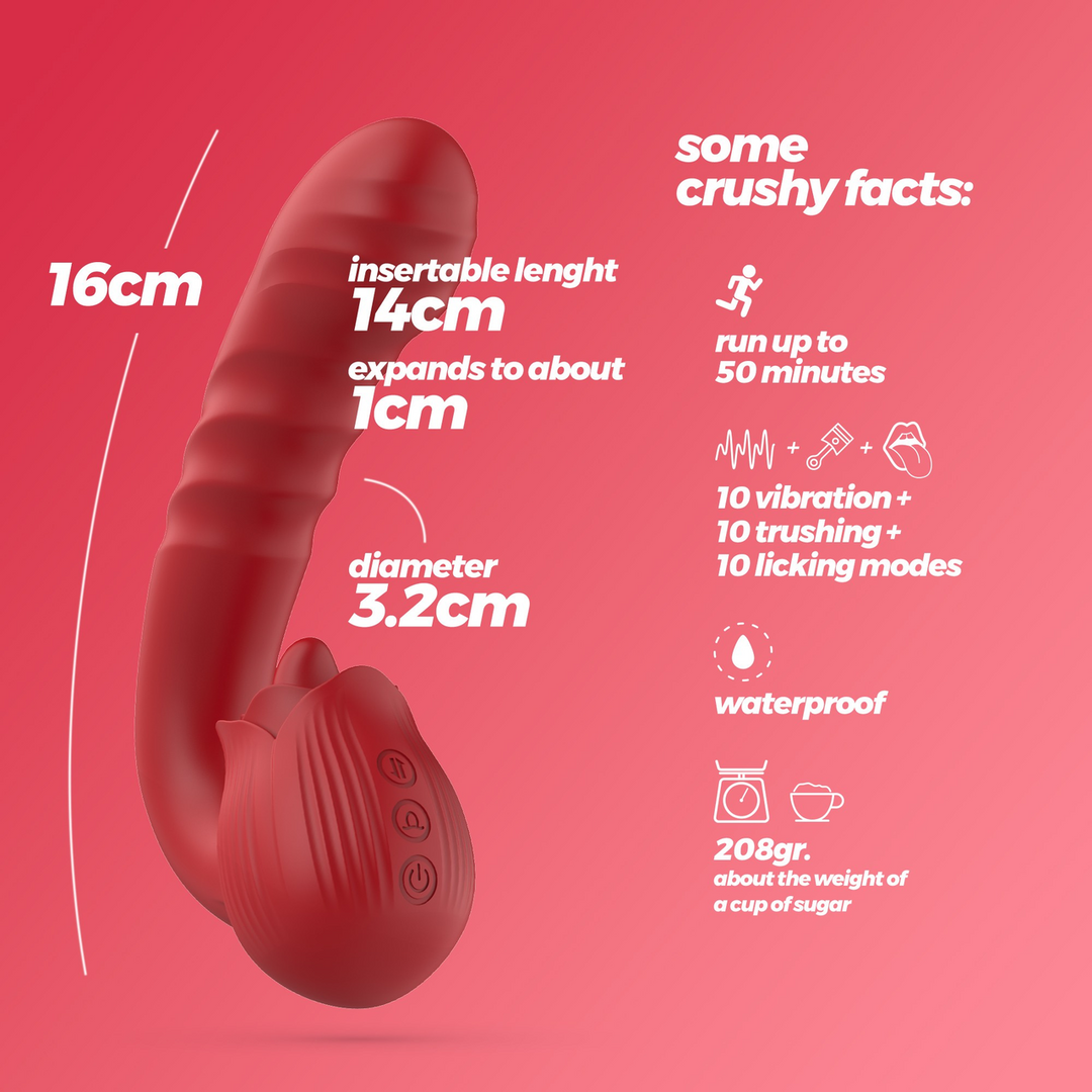 Osiria - Thrusting and Licking Rose Vibrator - Red 6