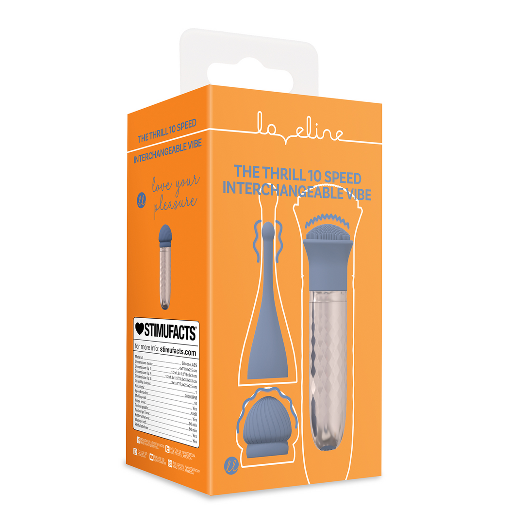 The Thrill - 10 Speed Interchangeable Vibrator - Blue 2