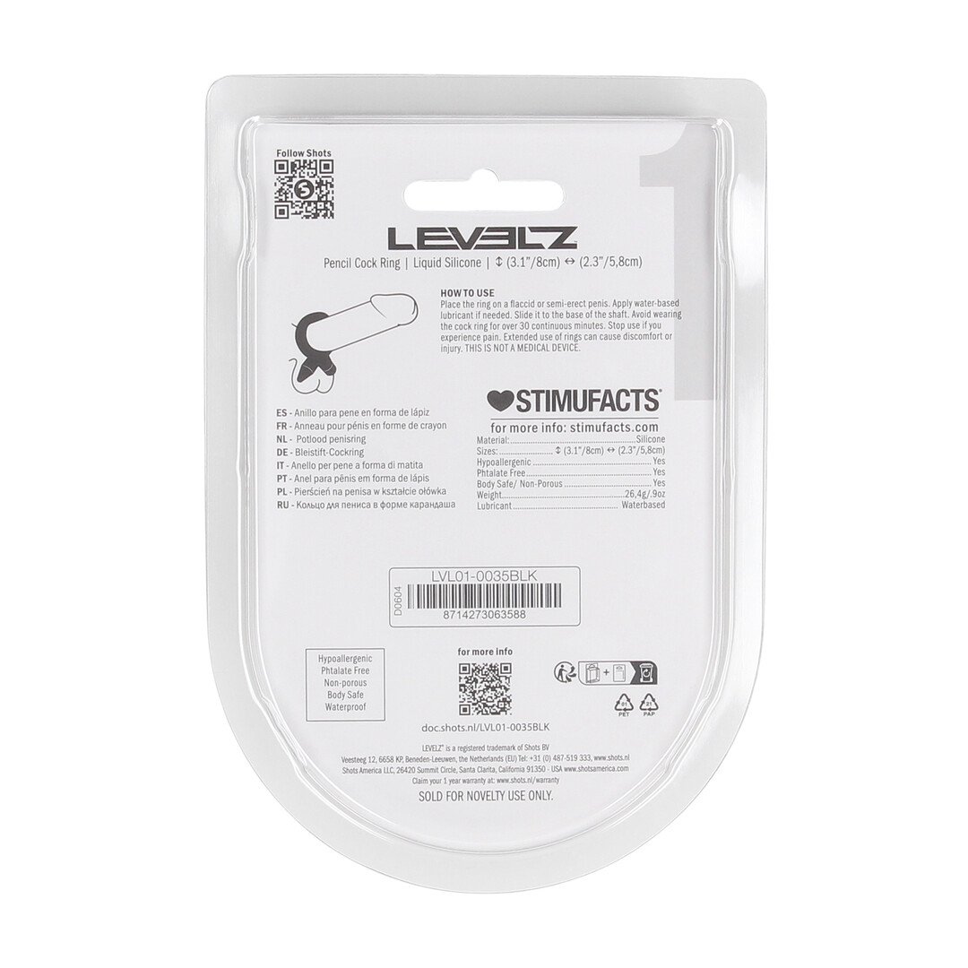 Pencil Liquid Silicone Cockring - Black 3