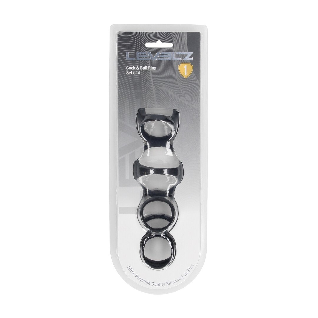 Silicone Cock and Ball Ring Set of 4 - Black 2