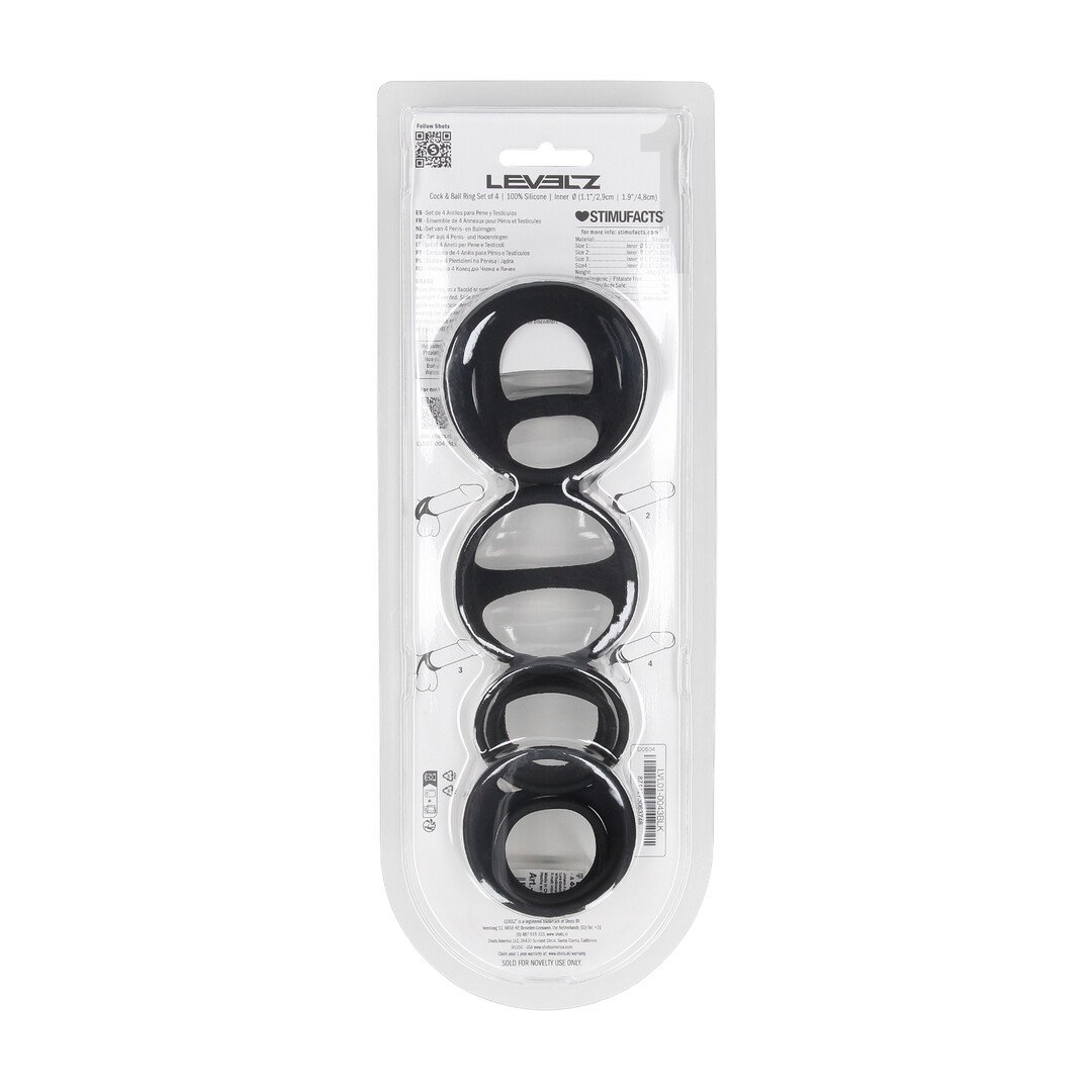 Silicone Cock and Ball Ring Set of 4 - Black 3