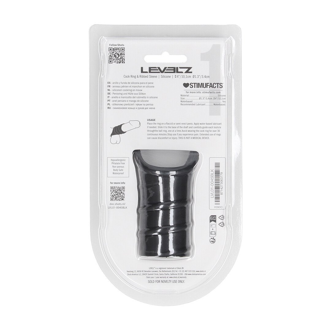 Silicone Cockring and Ribbed Sleeve - Black 3