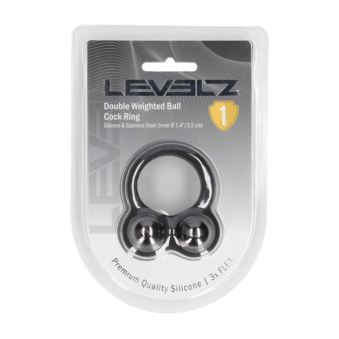 Liquid Silicone Double Weighted Ball Cockring - Black 2