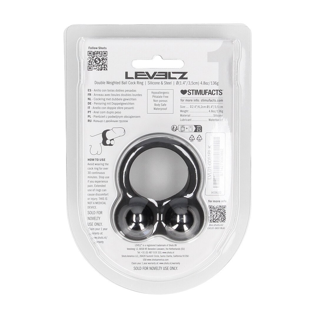Liquid Silicone Double Weighted Ball Cockring - Black 3