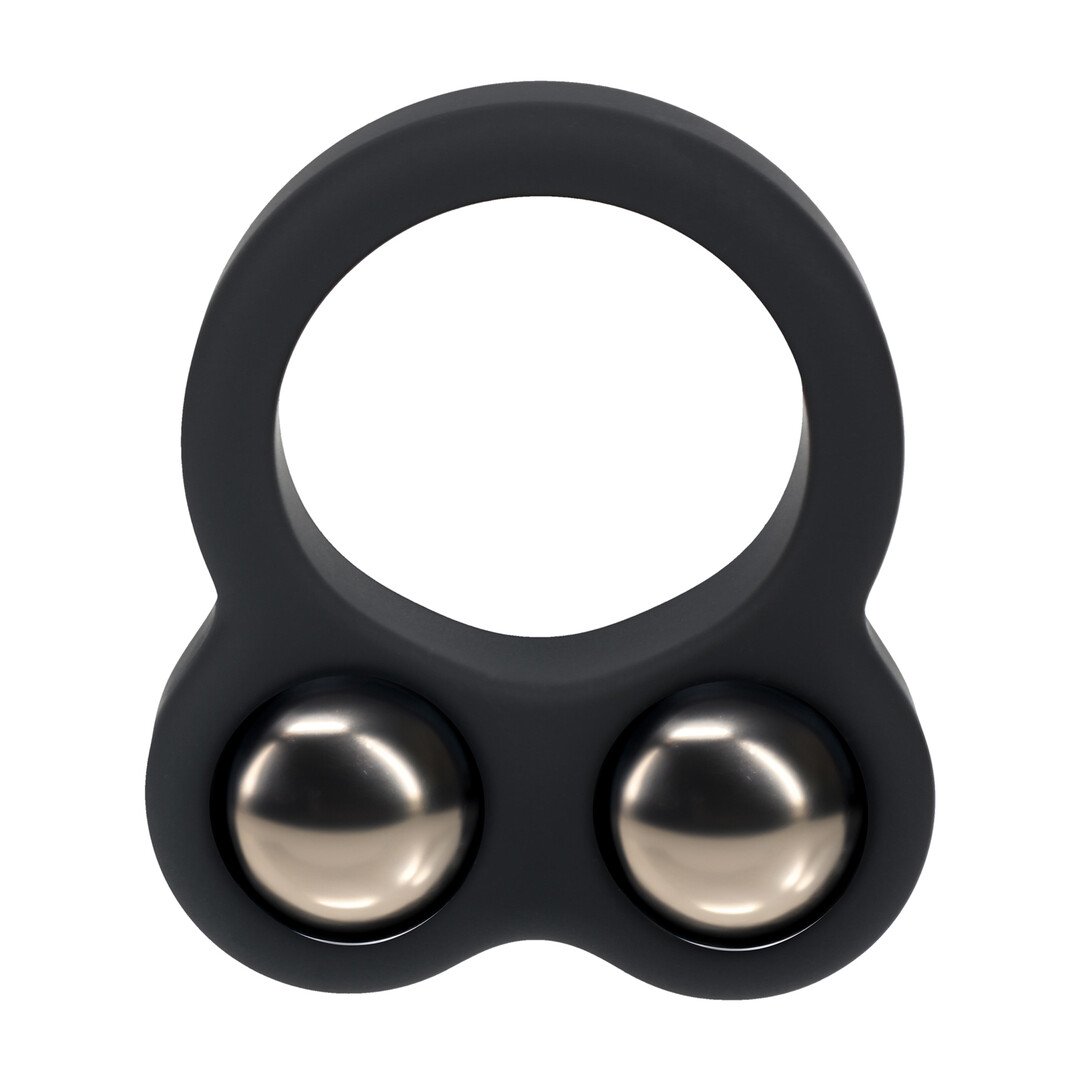 Liquid Silicone Double Weighted Ball Cockring - Black 4