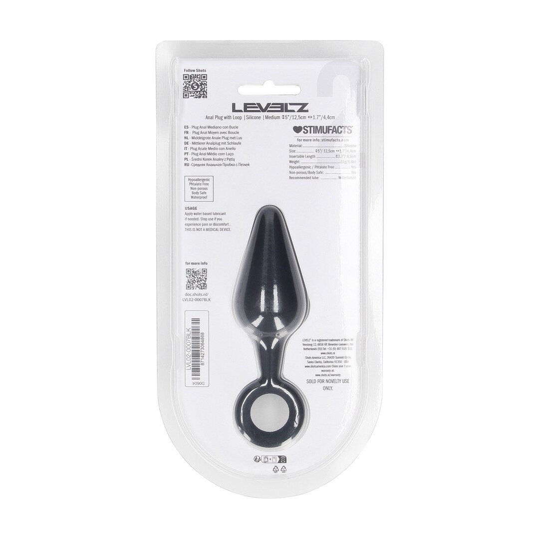 Silicone Anal Plug with Loop - M - Black 3