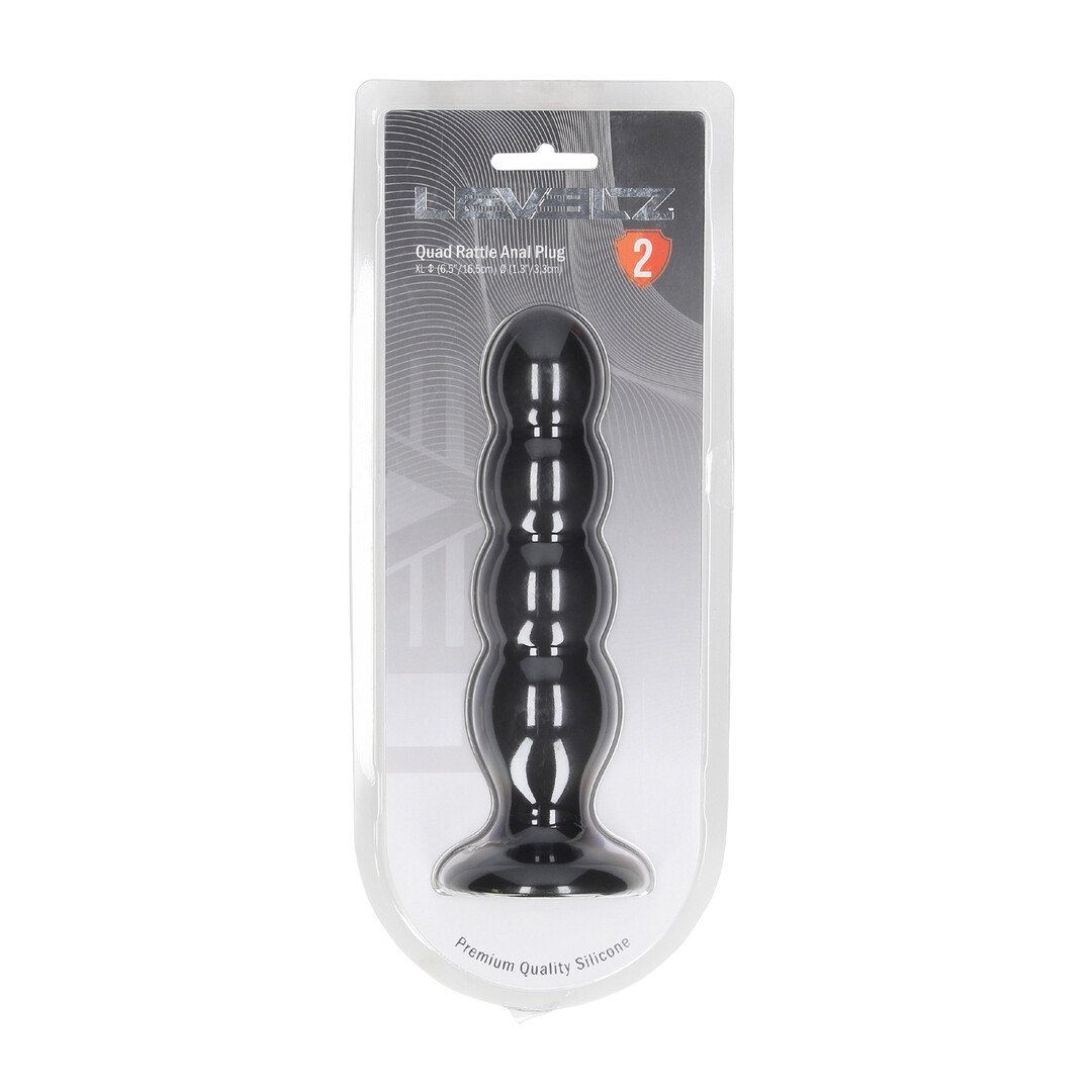 Quad Rattle Liquid Silicone Anal Plug - XL - Black 2