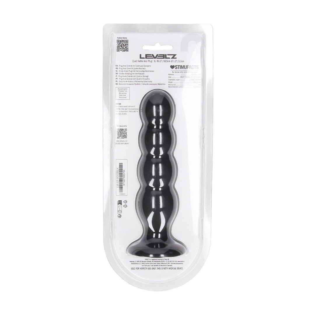 Quad Rattle Liquid Silicone Anal Plug - XL - Black 3