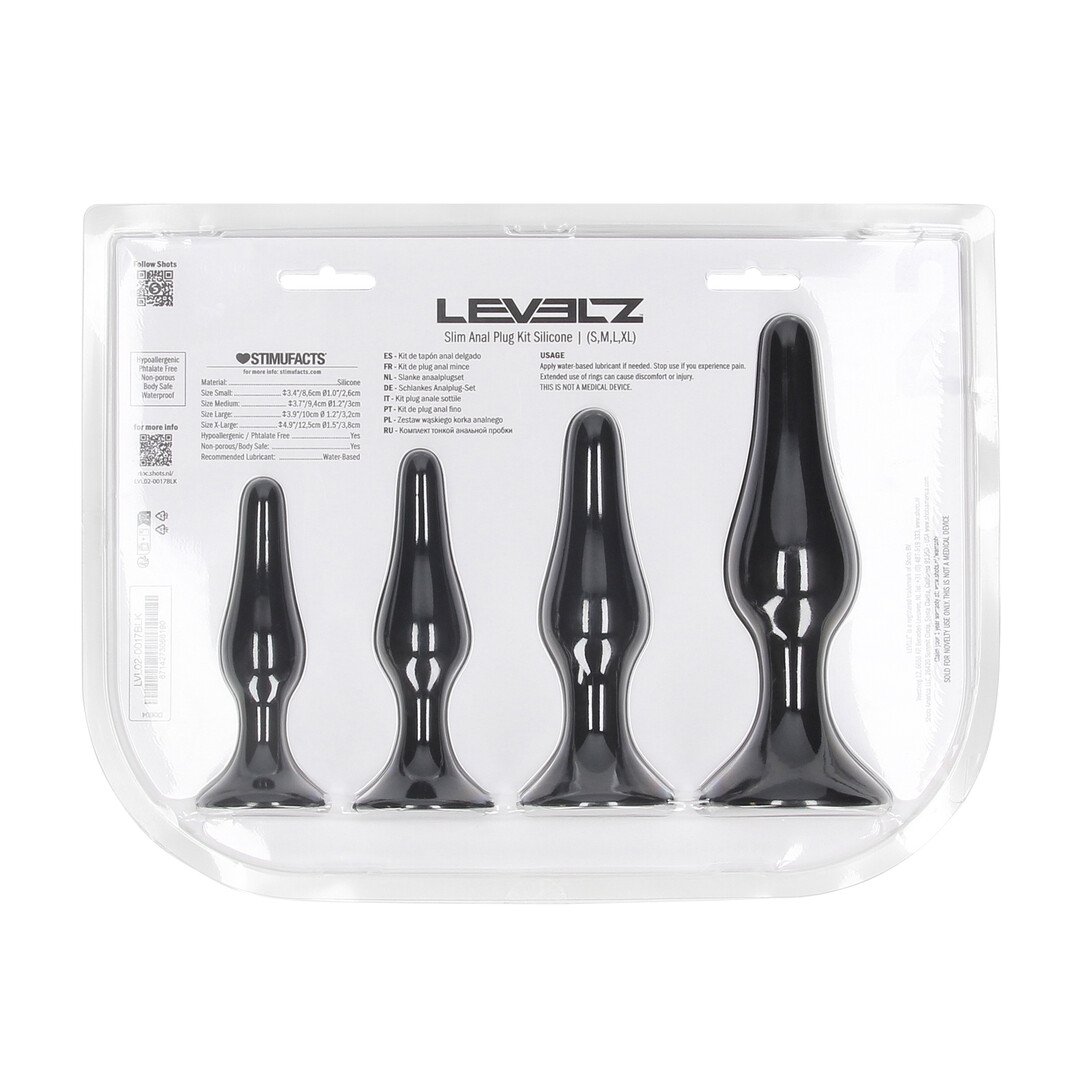 Slim Silicone Anal Plug Set of 4 - S/M/L/XL - Black 3