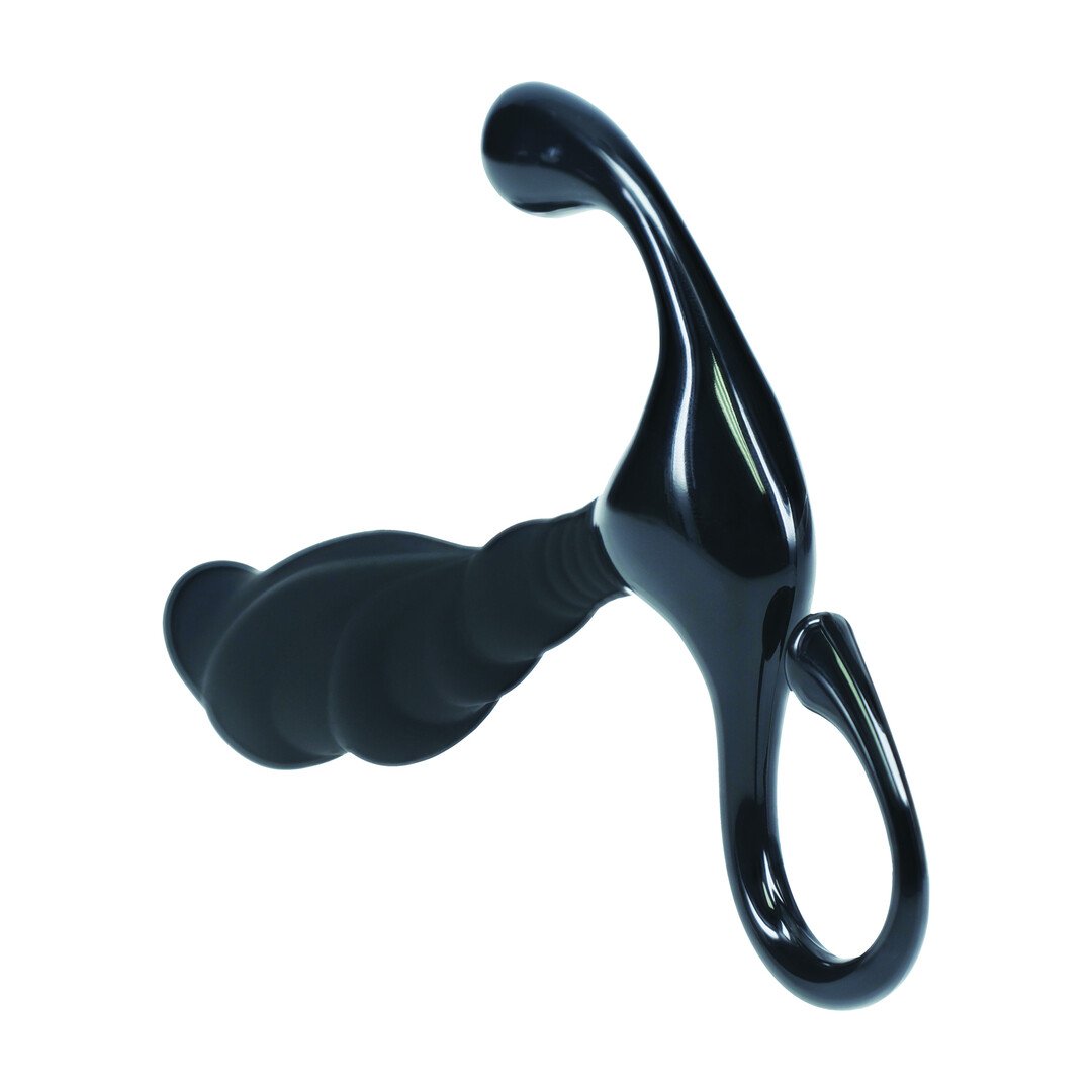 Rippled with Hard Loop Silicone Prostate Massager - S - Black 6