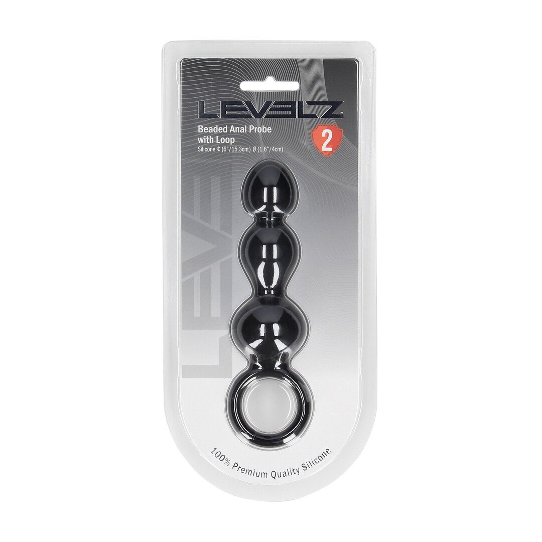 Beaded Silicone Anal Probe with Loop - Black 2