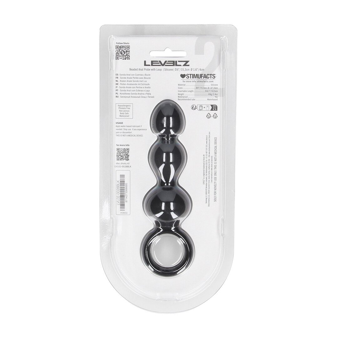 Beaded Silicone Anal Probe with Loop - Black 3