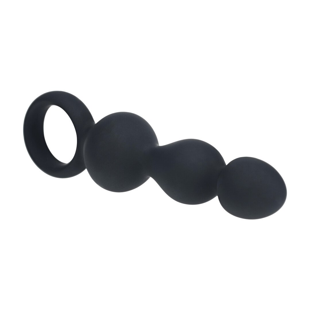Beaded Silicone Anal Probe with Loop - Black 4