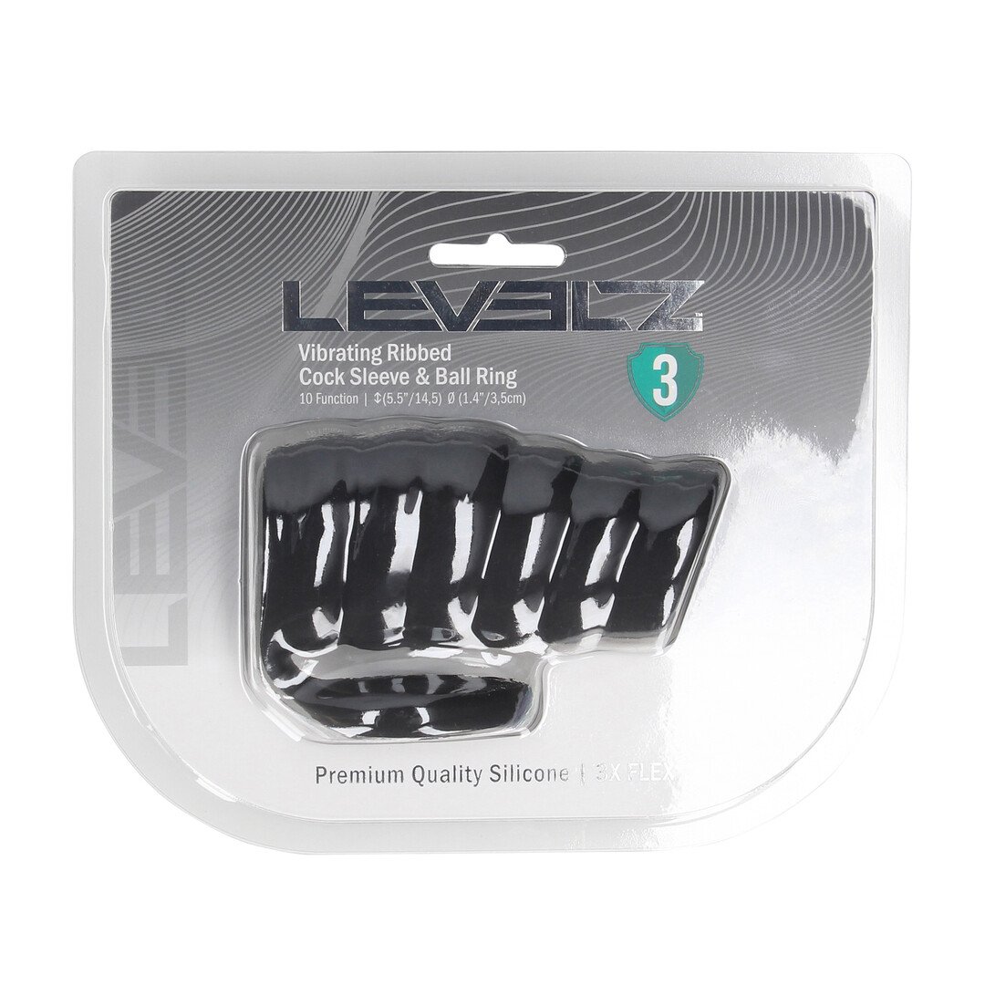 Vibrating Ribbed Silicone Cock Sleeve and Ball Ring - Black 2