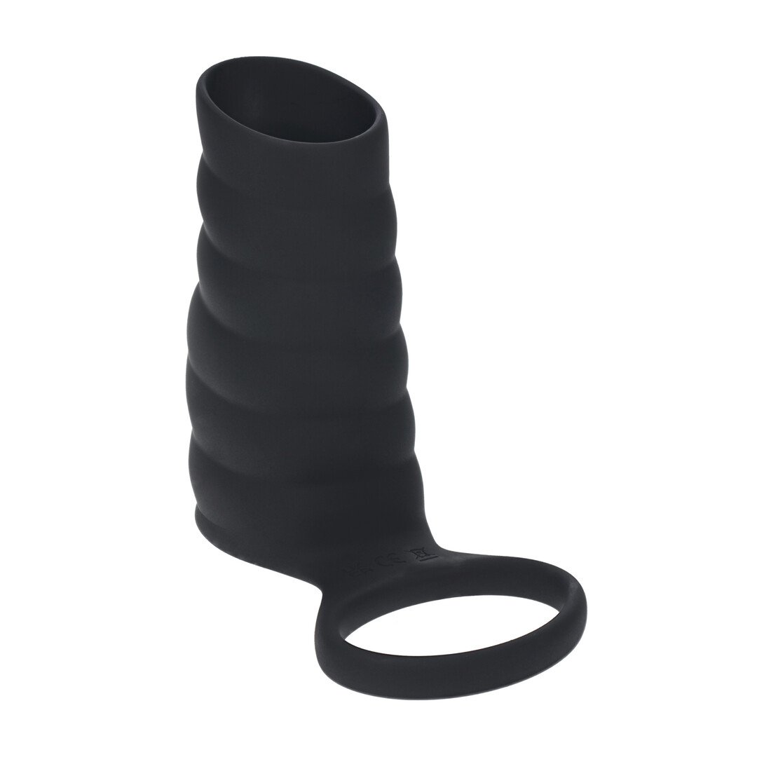 Vibrating Ribbed Silicone Cock Sleeve and Ball Ring - Black 4