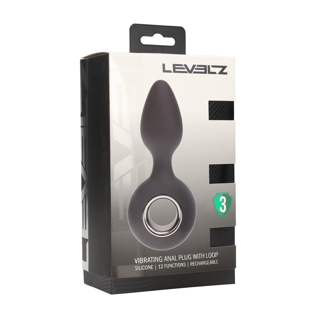 Vibrating Silicone Anal Plug with Loop - Black 2