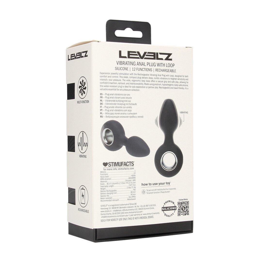 Vibrating Silicone Anal Plug with Loop - Black 3