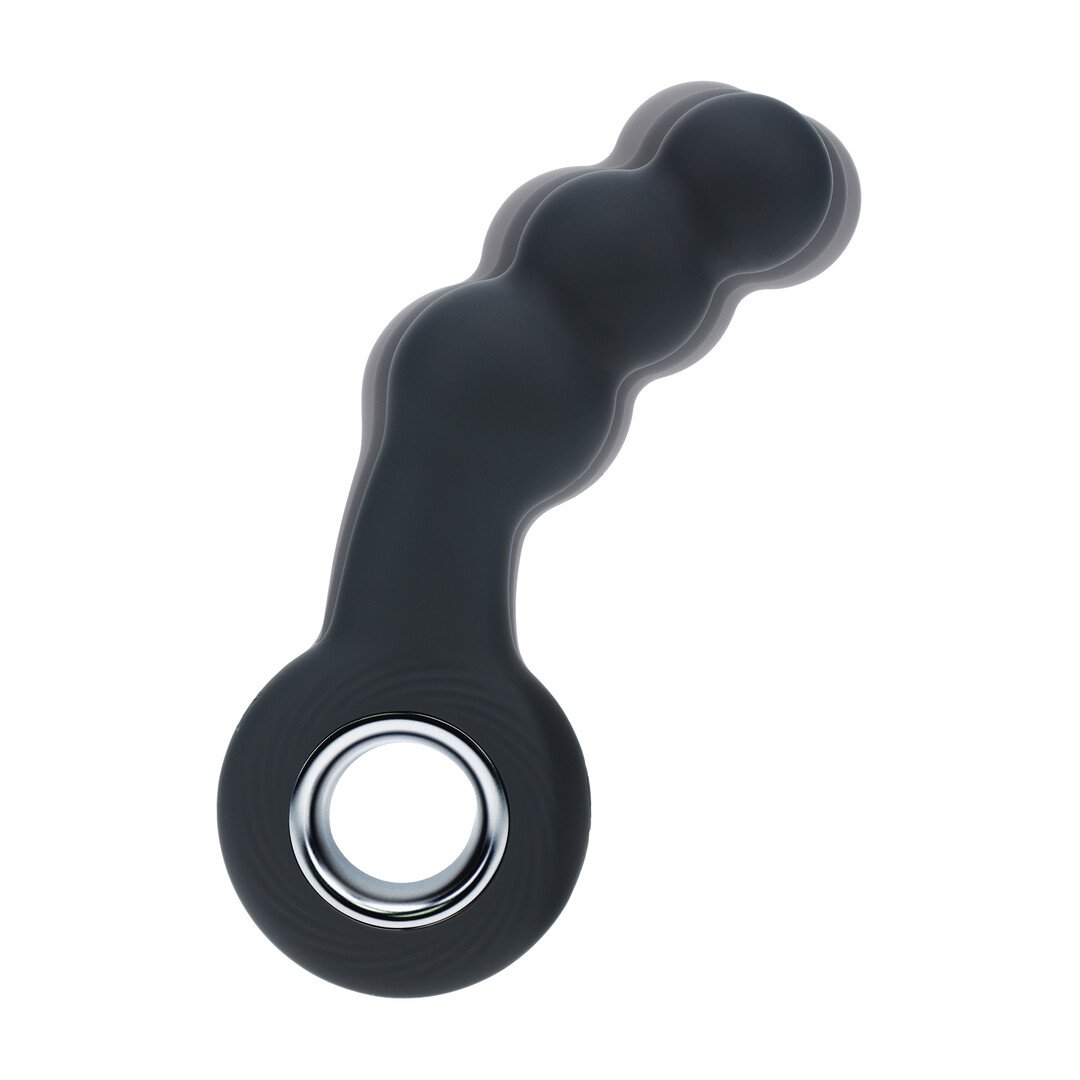 Vibrating Beaded Silicone Prostate Massager with Loop - Black 6