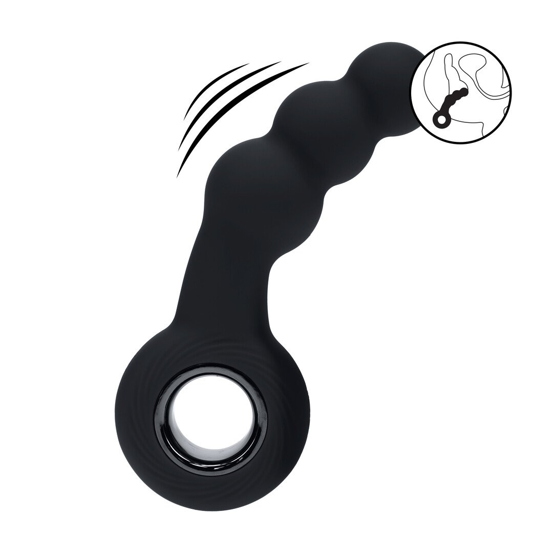 Vibrating Beaded Silicone Prostate Massager with Loop - Black
