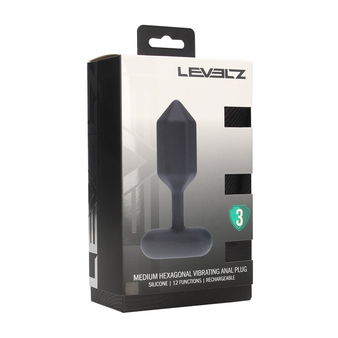 Hexagonal Vibrating Silicone Anal Plug - M - Black 2