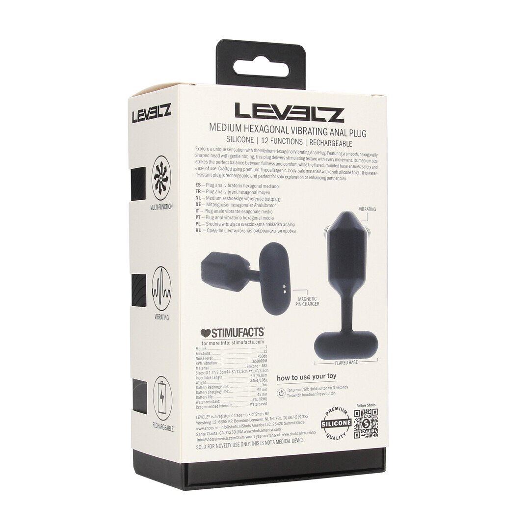 Hexagonal Vibrating Silicone Anal Plug - M - Black 3