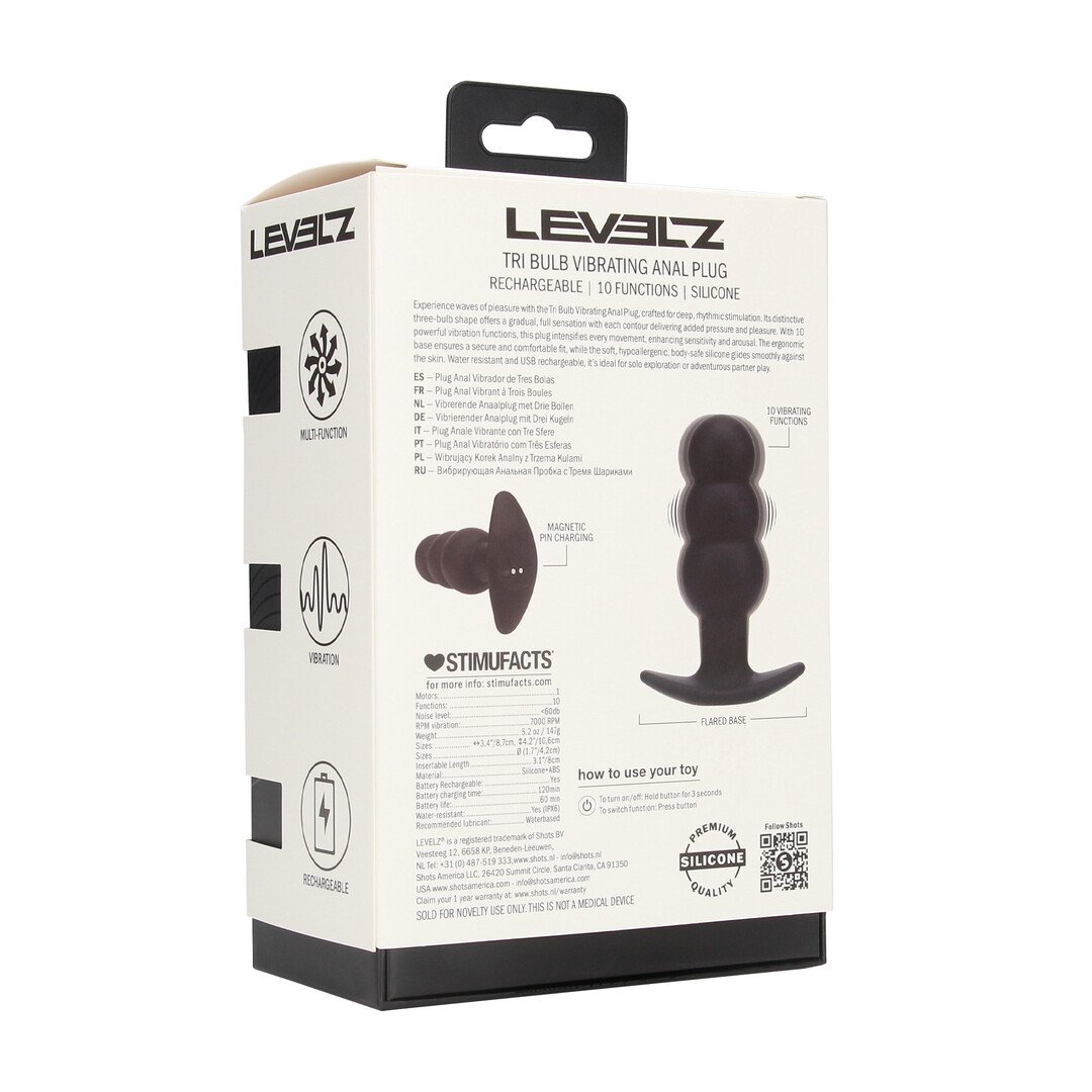 Tri Bulb Vibrating Silicone Anal Plug - Black 3