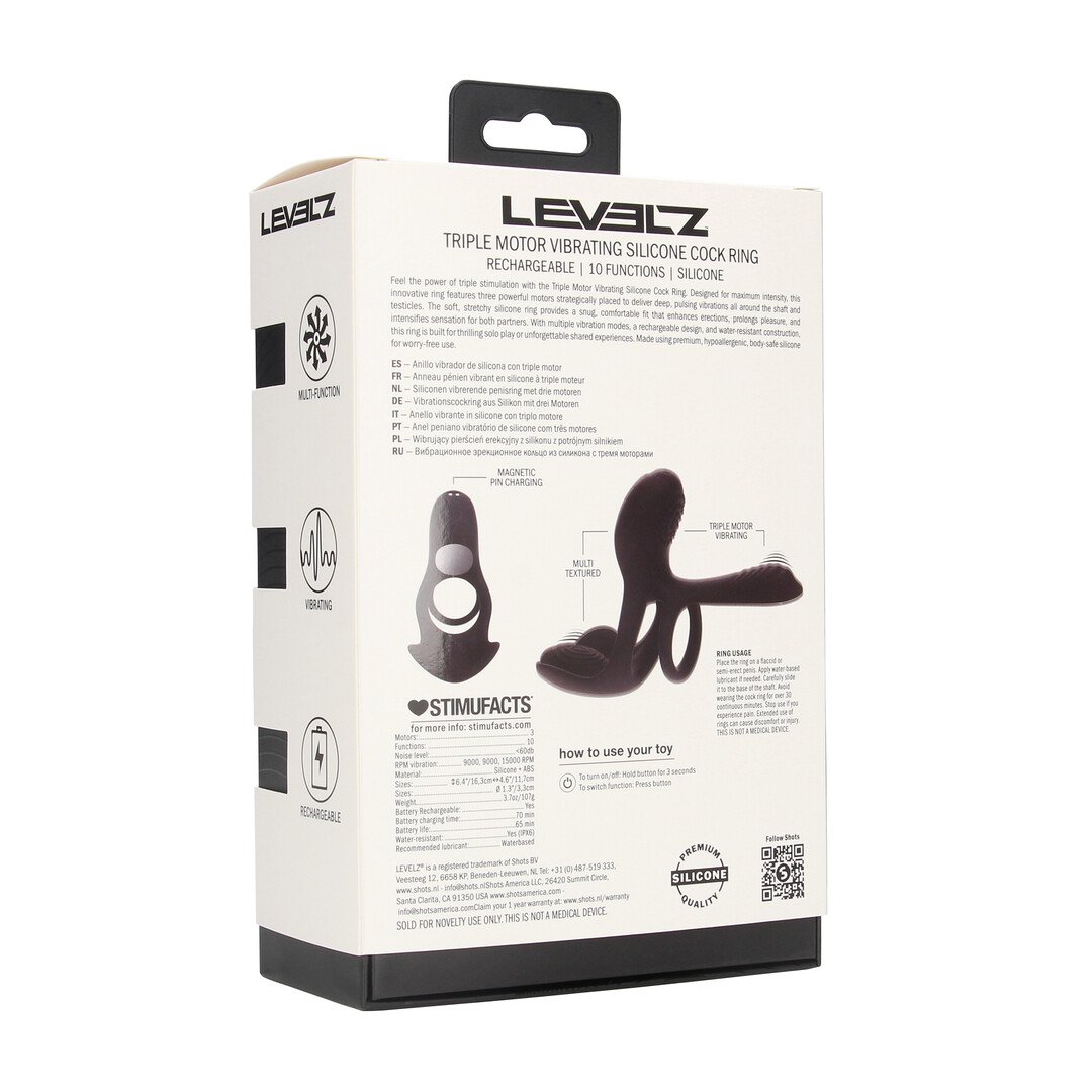 Triple Motor Vibrating Silicone Cockring - Black 3