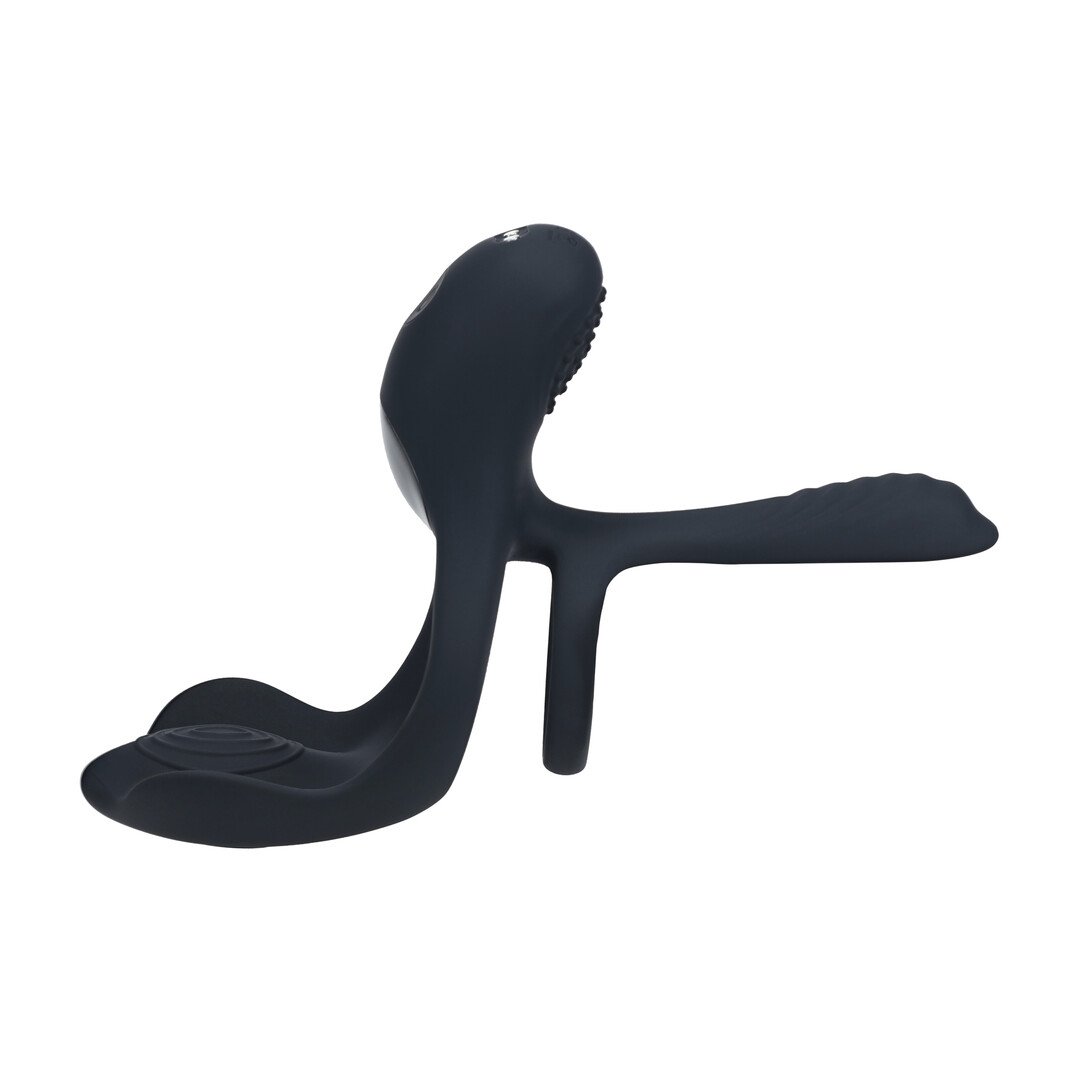 Triple Motor Vibrating Silicone Cockring - Black 5