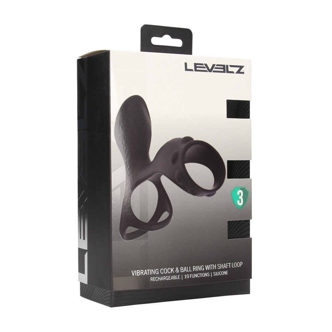 Vibrating Silicone Cock and Ball Ring with Shaft Loop - Black 2