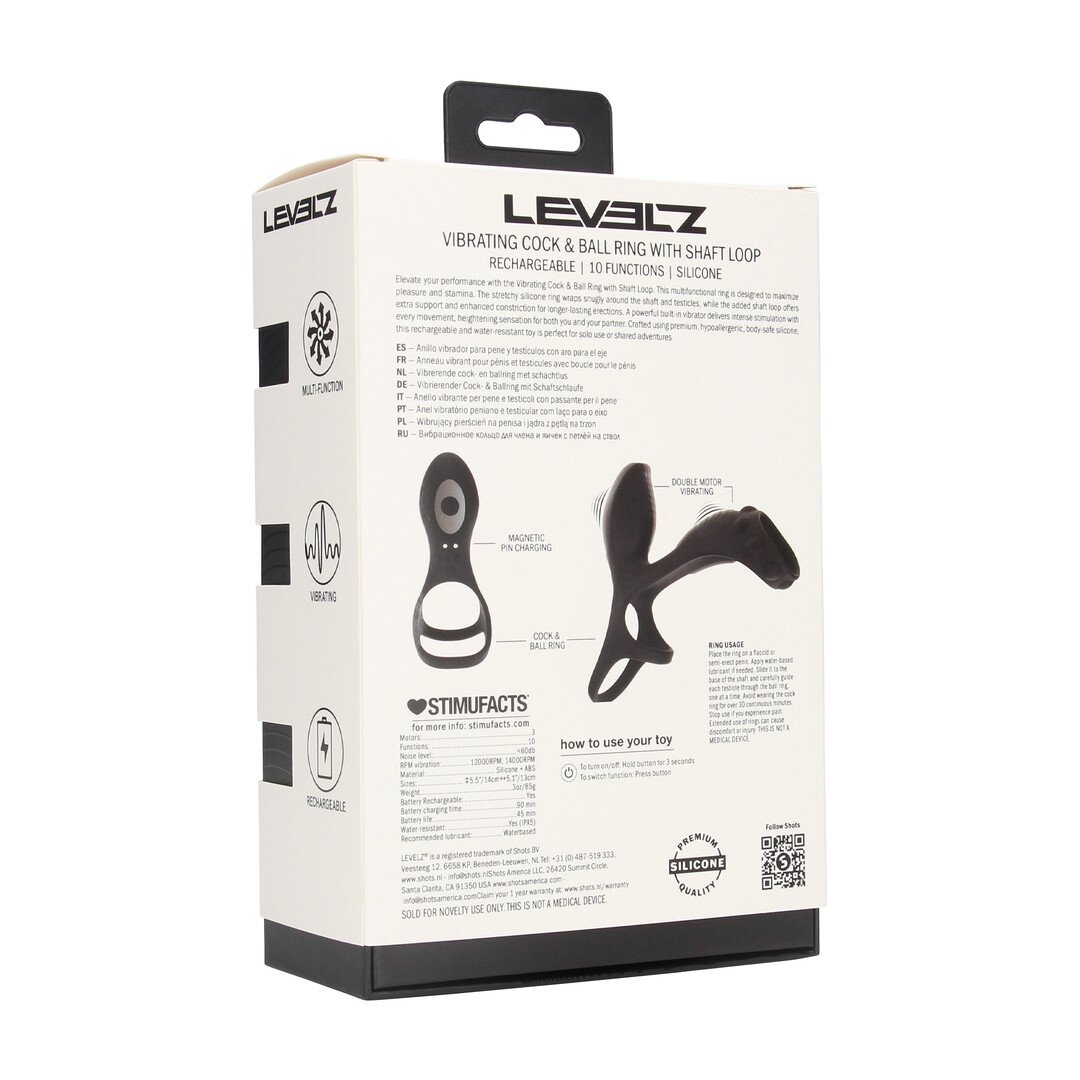 Vibrating Silicone Cock and Ball Ring with Shaft Loop - Black 3