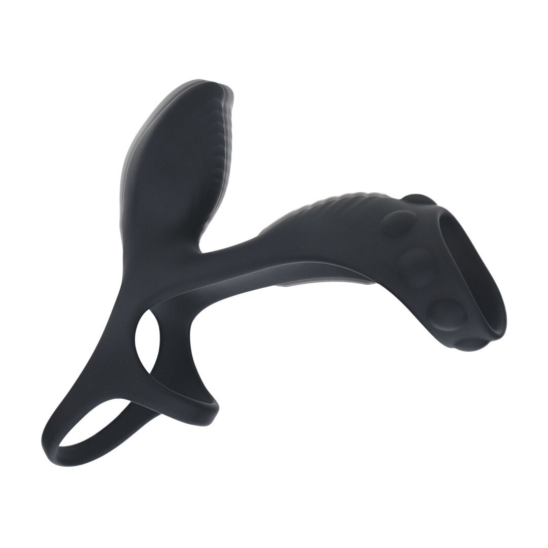 Vibrating Silicone Cock and Ball Ring with Shaft Loop - Black 6