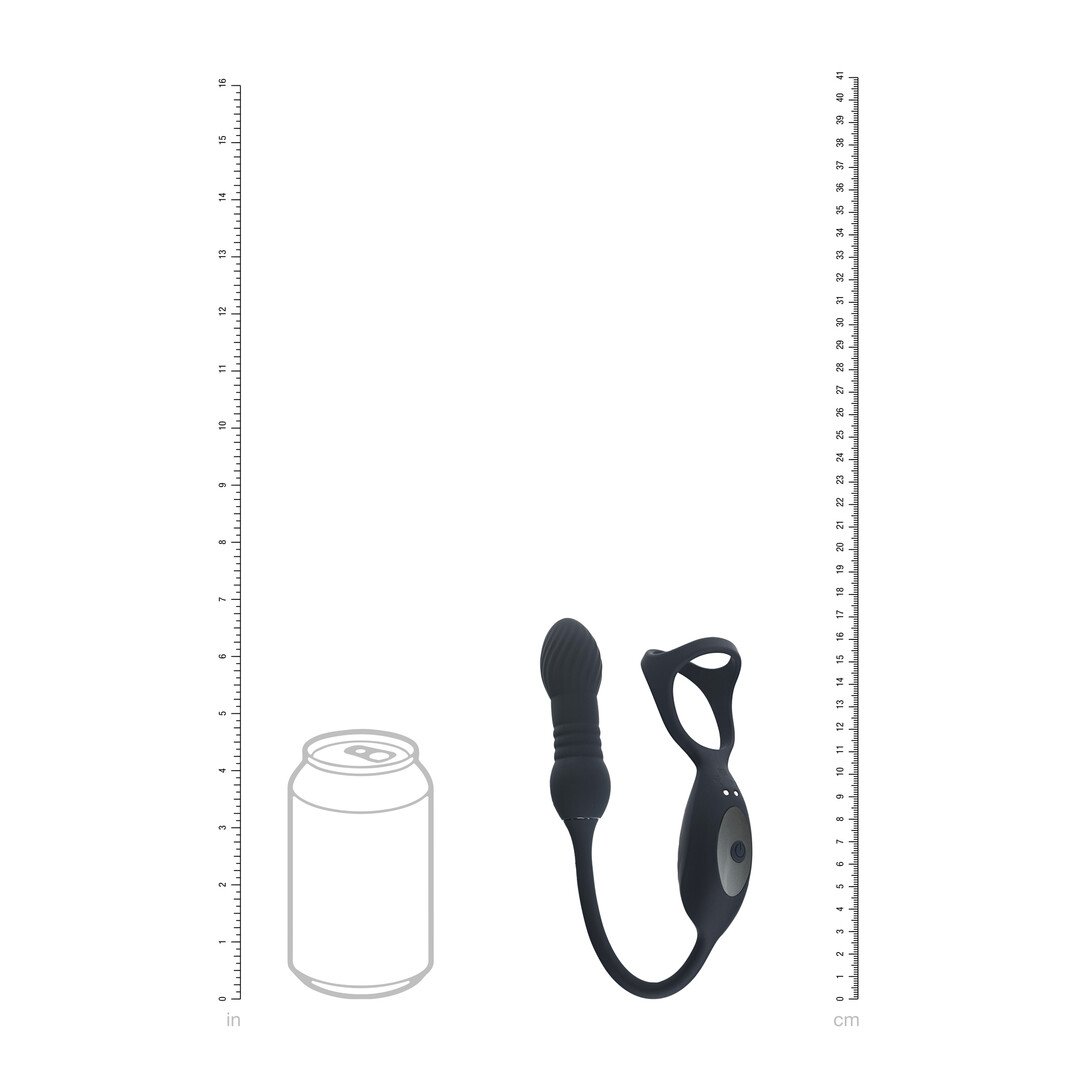 Vibrating and Thrusting Silicone Tri O Cockring with Prostate Stimulator - Black 6