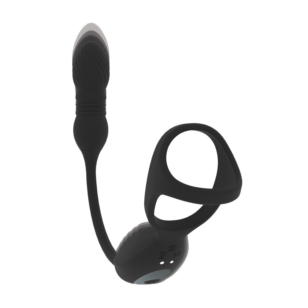 Vibrating and Thrusting Silicone Tri O Cockring with Prostate Stimulator - Black 5