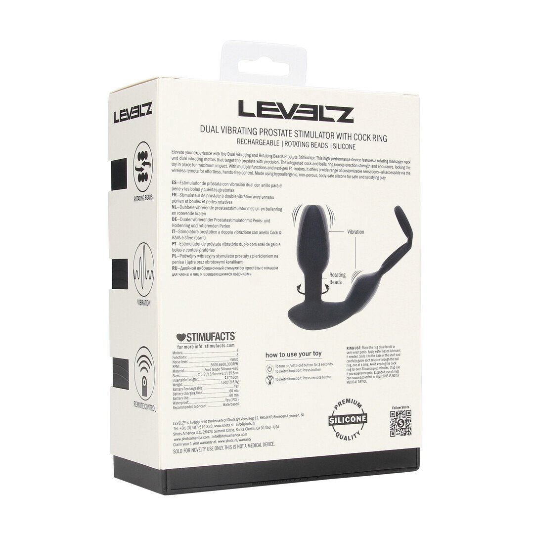Dual Vibrating Remote Rotating Beads Silicone Prostate Stimulator with Cock and Ball Ring - Black 3