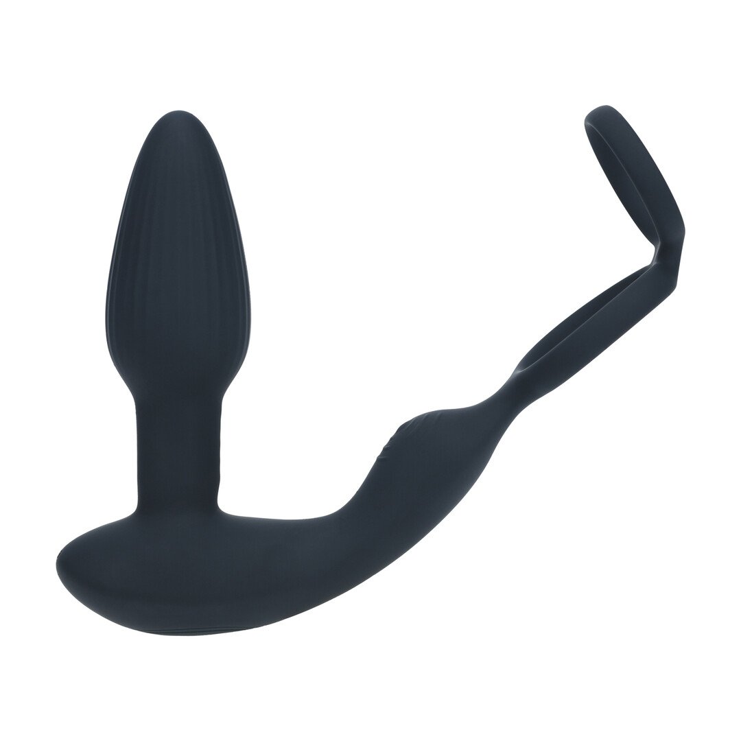 Dual Vibrating Remote Rotating Beads Silicone Prostate Stimulator with Cock and Ball Ring - Black 4
