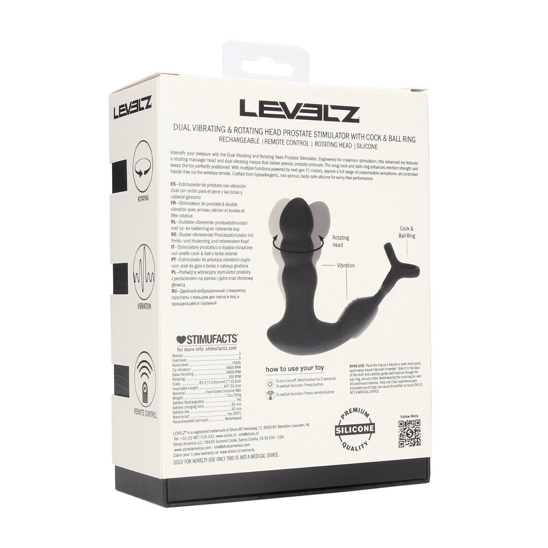 Dual Vibrating Remote Rotating Head Silicone Prostate Stimulator with Cock and Ball Ring - Black 3