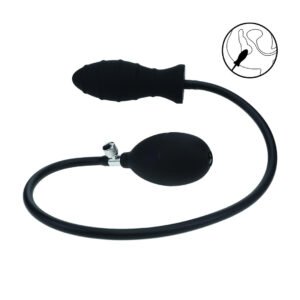 Ribbed Inflatable Silicone Anal Plug - Black