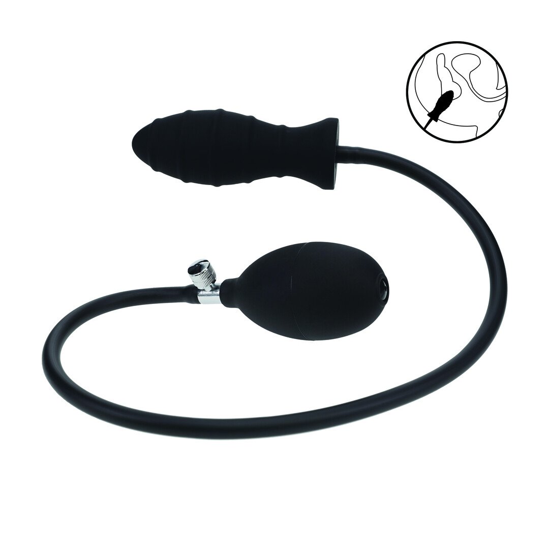 Ribbed Inflatable Silicone Anal Plug - Black