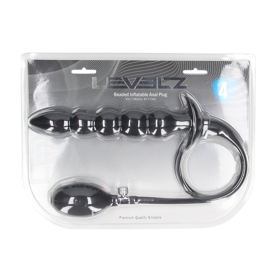 Beaded Inflatable Silicone Anal Plug - Black 2