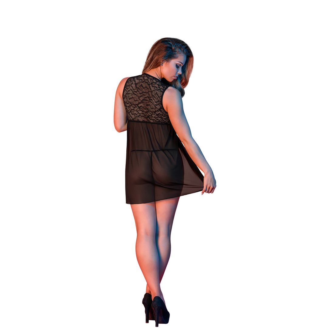 Babydoll with Open Back and G-String Set - L/XL - Black 4