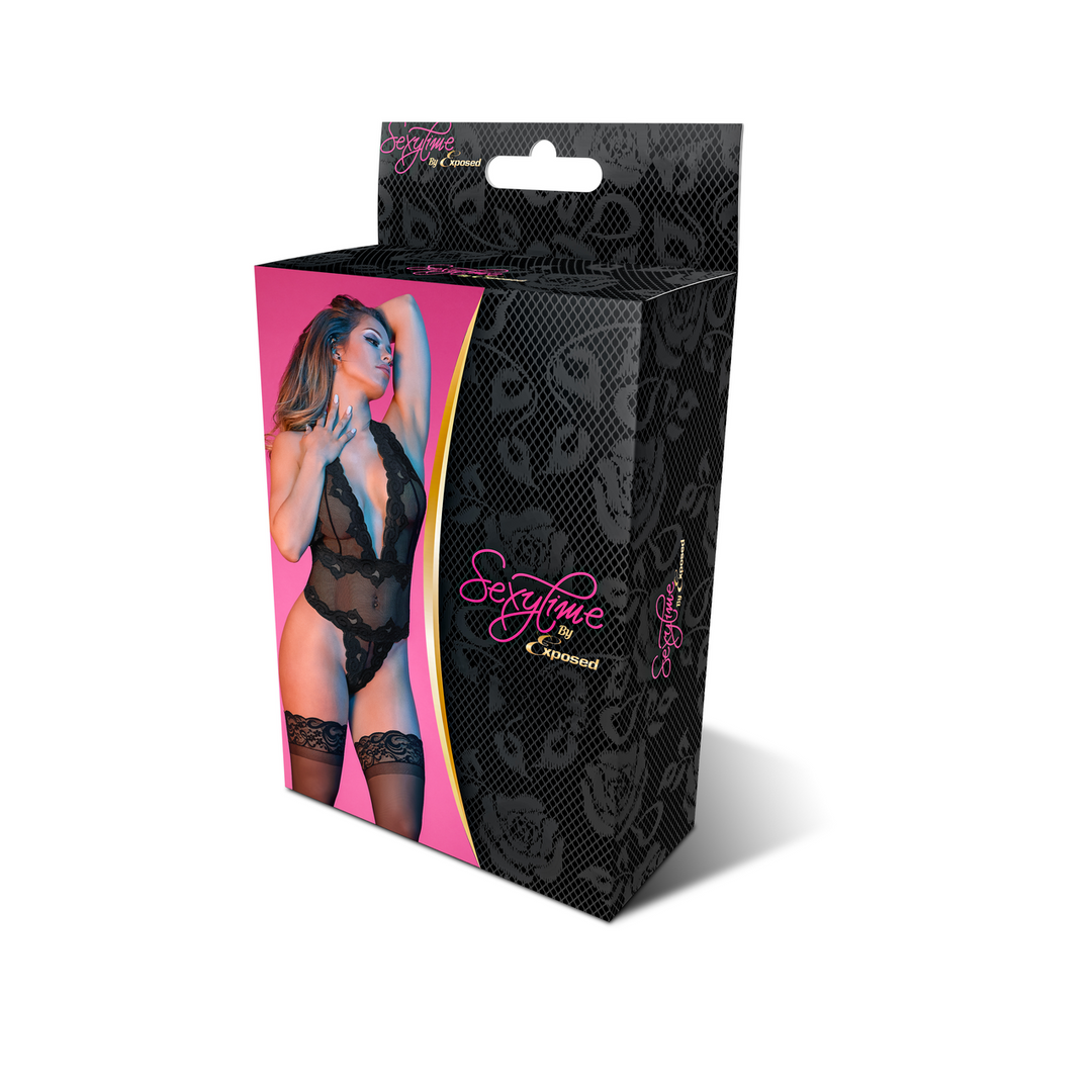 Deep Look Halter Teddy - S/M - Black 2