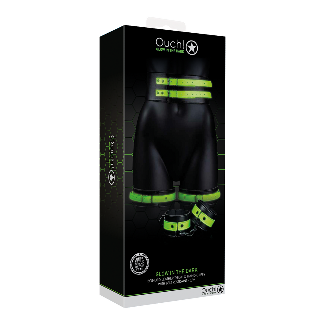 Thigh Cuffs with Belt and Handcuffs - Glow in the Dark - S/M 2