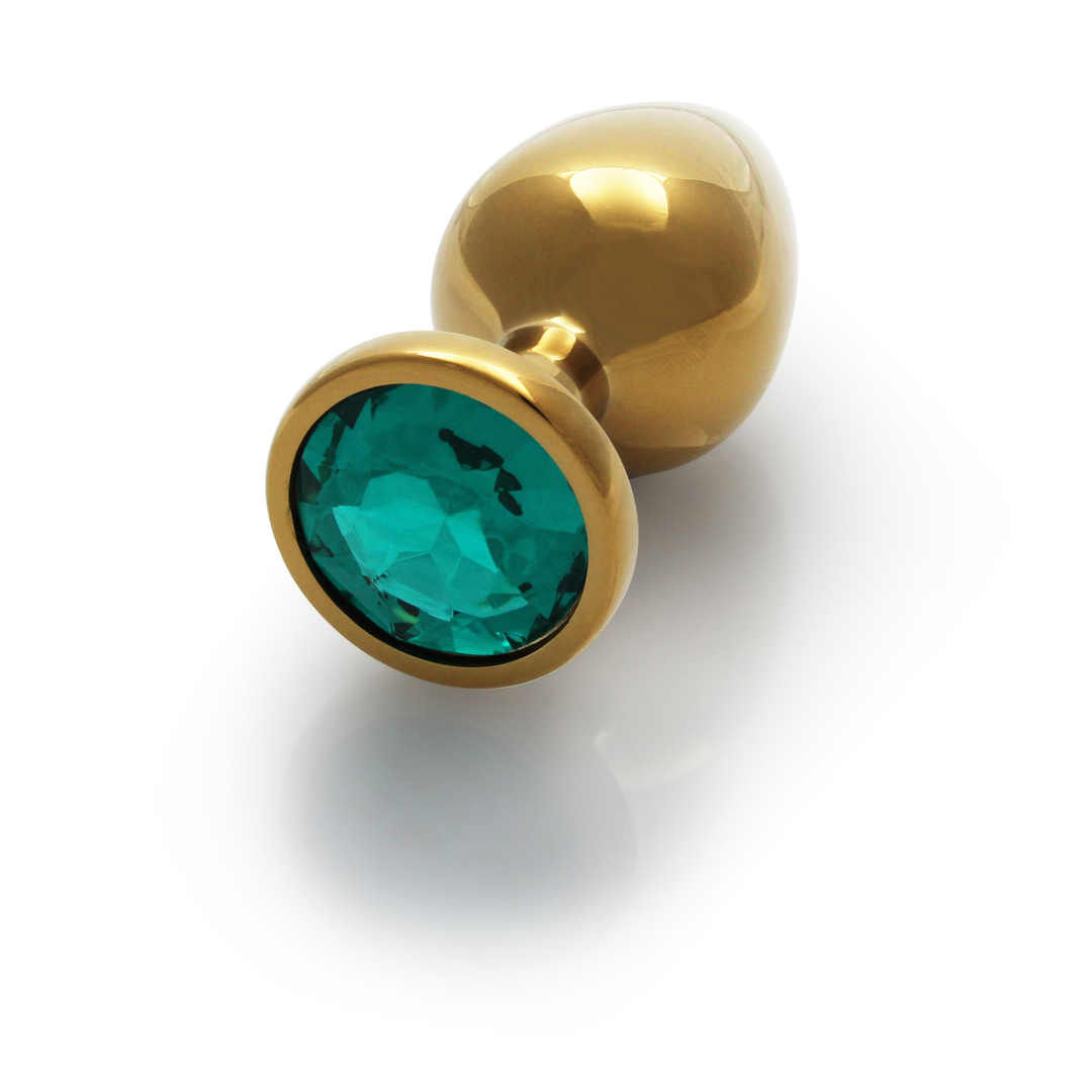 Round Gem Butt Plug - Medium - Gold/Emerald Green 6