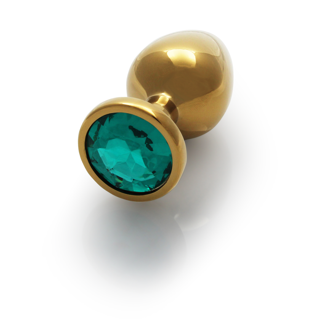 Round Gem Butt Plug - Large - Gold/Emerald Green 6