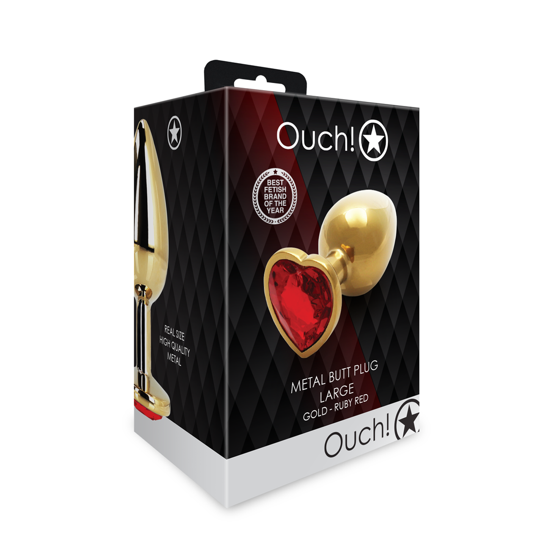 Heart Gem Butt Plug - Large - Gold/Ruby Red 2