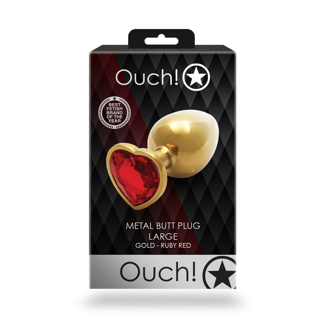 Heart Gem Butt Plug - Large - Gold/Ruby Red 3